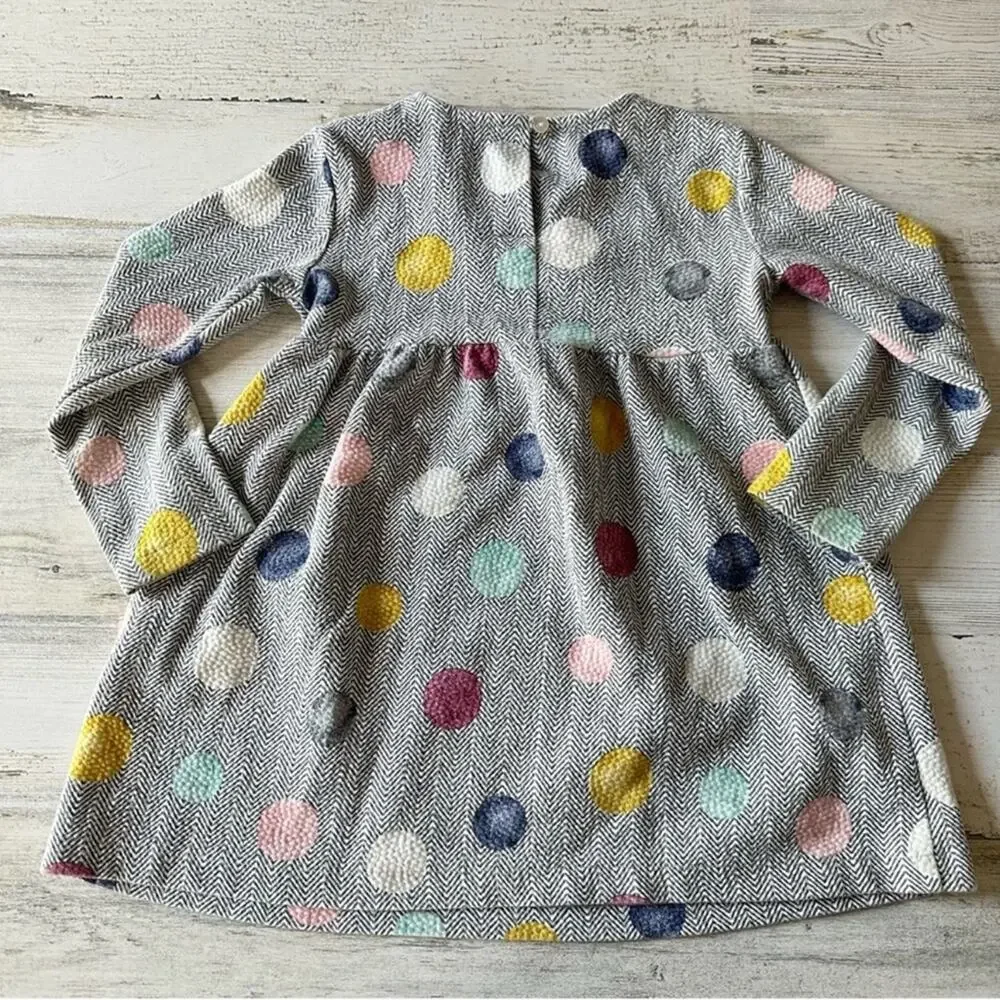 🍁 Zara Girls 6-9M Herringbone Polka Dot Lightweight Long Sleeve Dress Grey White
